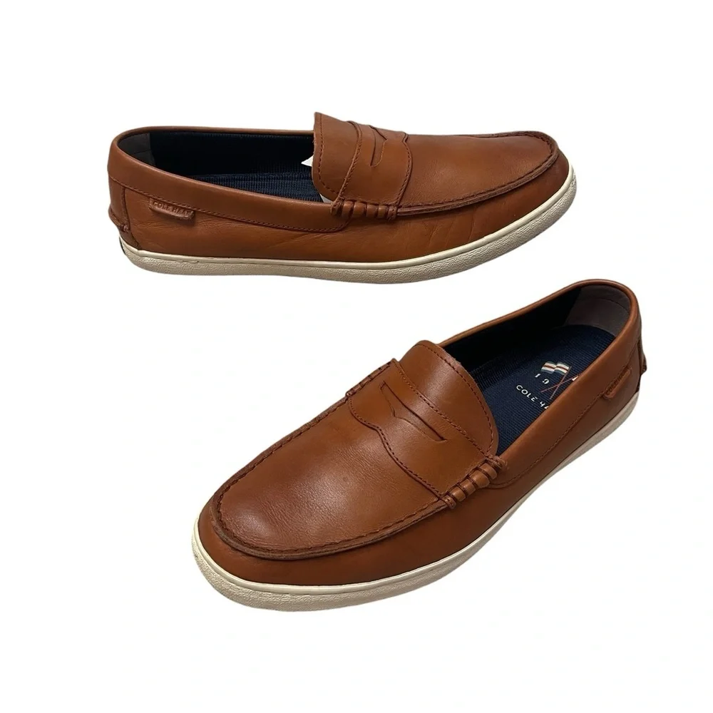 Cole Haan Nantucket Brown Leather Slip On Penny Loafers Rubber Sole Mens Size 11